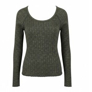 Y2K LEI Ribbed LS Wmn Medium Top Olive Green Fitted Stretch Scoop‎ Neck Grunge